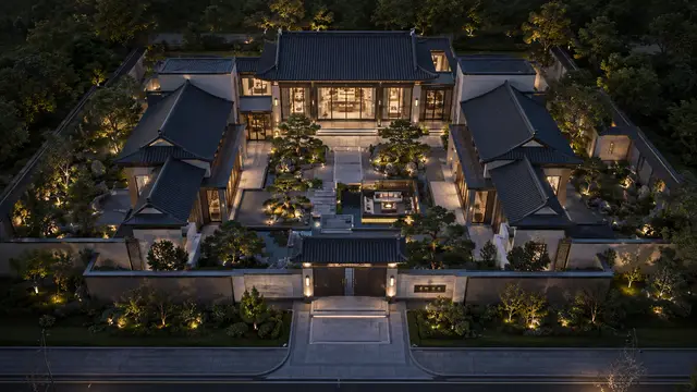 Y-1-0001 四合院1层别墅外观效果图