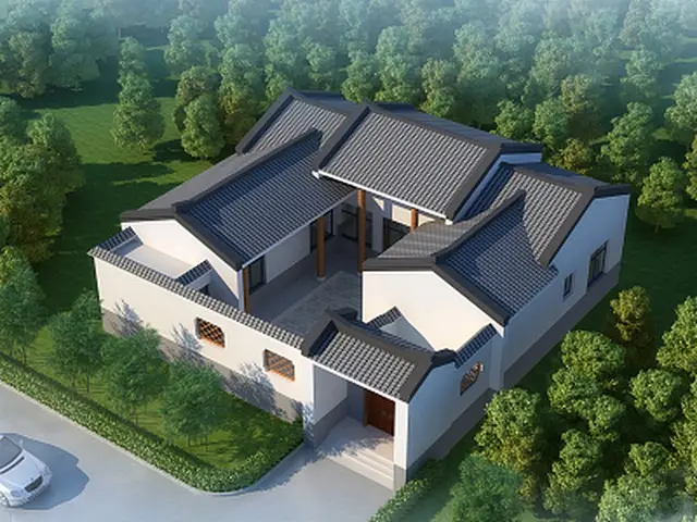 Y-1-0002 四合院1层别墅外观效果图