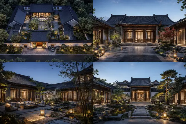 Y-1-0003 四合院1层别墅外观效果图