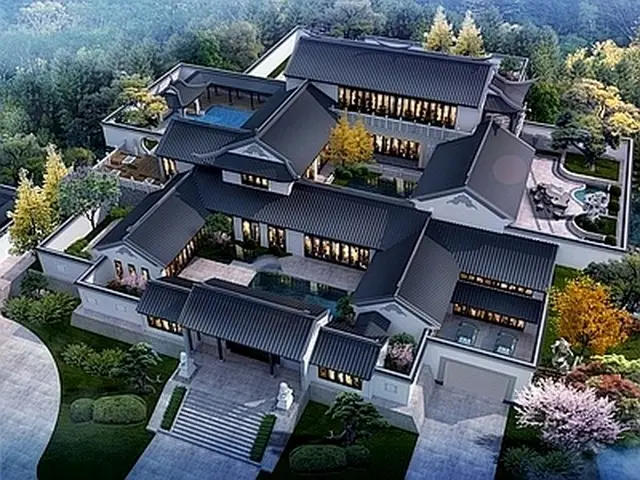 Y-2-0004 四合院2层别墅外观效果图