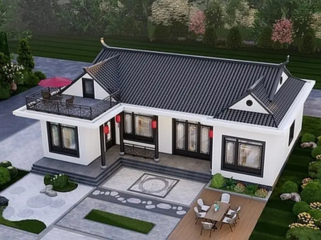 C-1-0029 新中式1层别墅外观效果图
