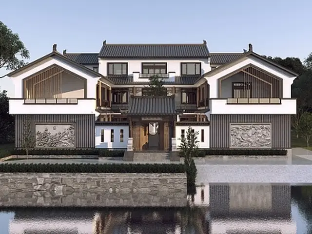 C-2-0012 新中式2层别墅外观效果图