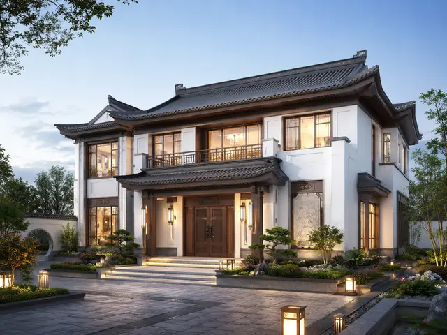 C-2-0033 新中式2层别墅外观效果图