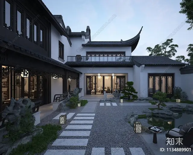 C-2-0054 新中式2层别墅外观效果图