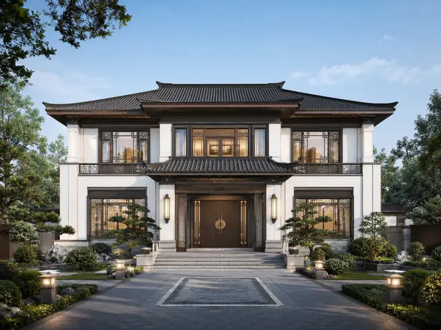 东方雅致庭院住宅 园林景观设计效果图