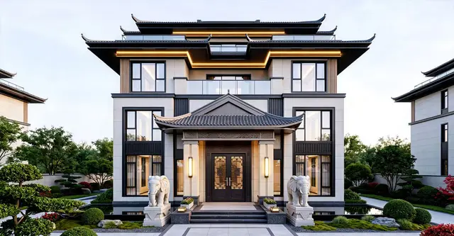 C-4-0002 新中式4层别墅外观效果图