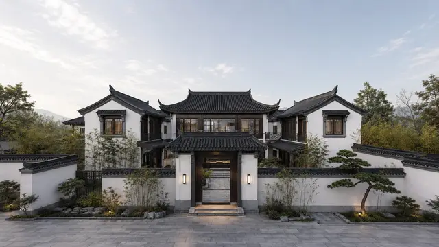 M-2-1130 四合院2层别墅外观效果图