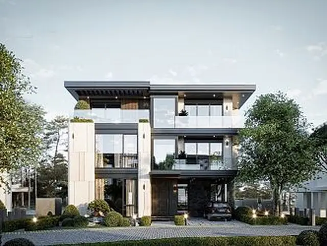 M-3-0101 现代3层别墅外观效果图